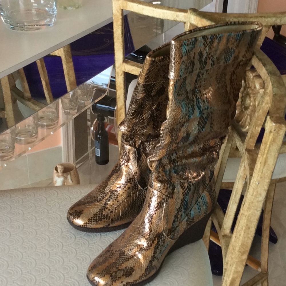 Silver and gold knee high boots